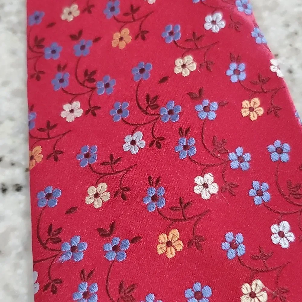 Presswick & Moore Red Floral Handmade Silk Tie